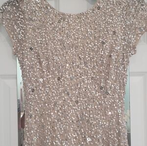 Adrianna Papell Scoop Back Sequin Gown in Champagne Size 10